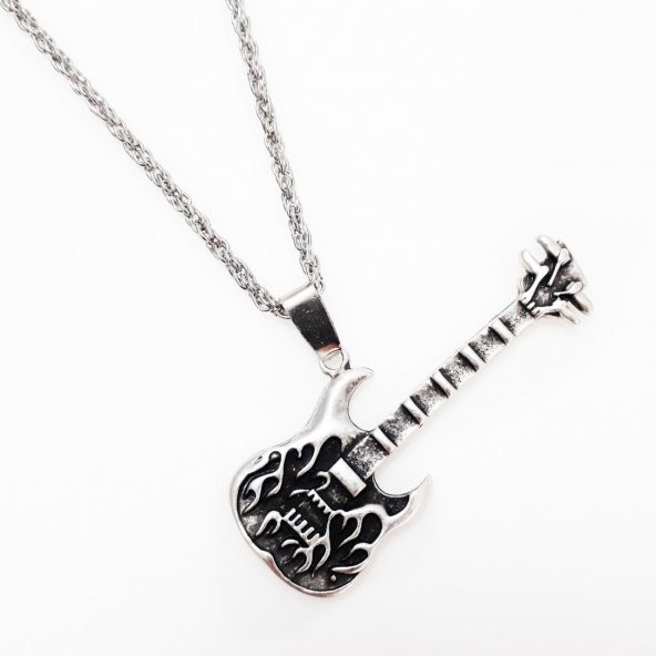 Gümüş Renk Erkek Gitar Kolye - 3