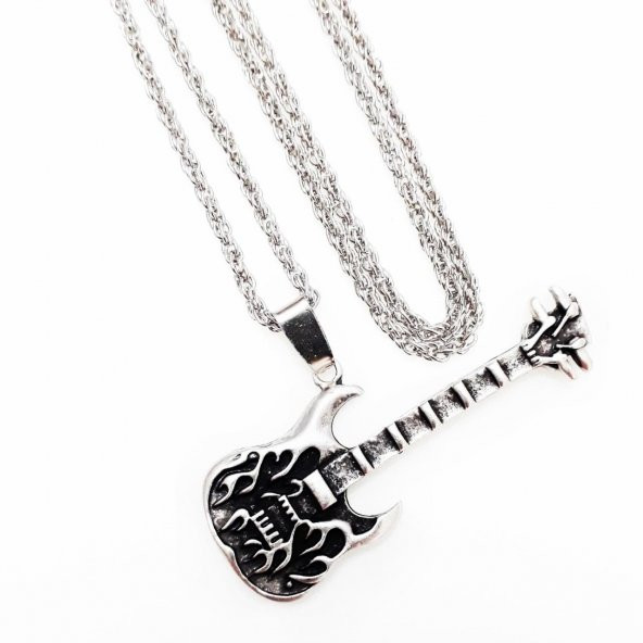 Gümüş Renk Erkek Gitar Kolye - 4
