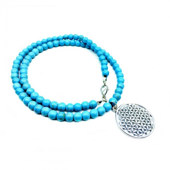 Turkuaz Doğal Taş Yaşam Çiçeği Kolye - 2