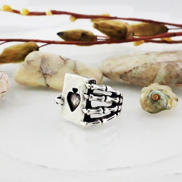 Gümüş Kaplama Ayarkanabilir Erkek İskambil Kağıdı Yüzük - 2