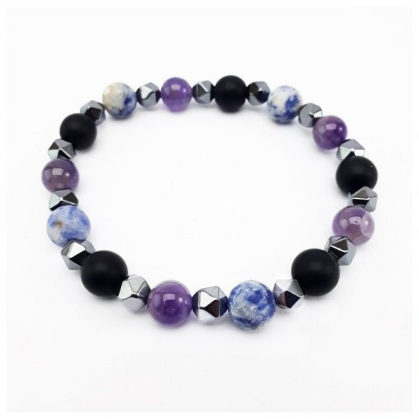 Ametist - Sodalit - Oniks - Hematit Doğal Taş Erkek Bileklik - 6