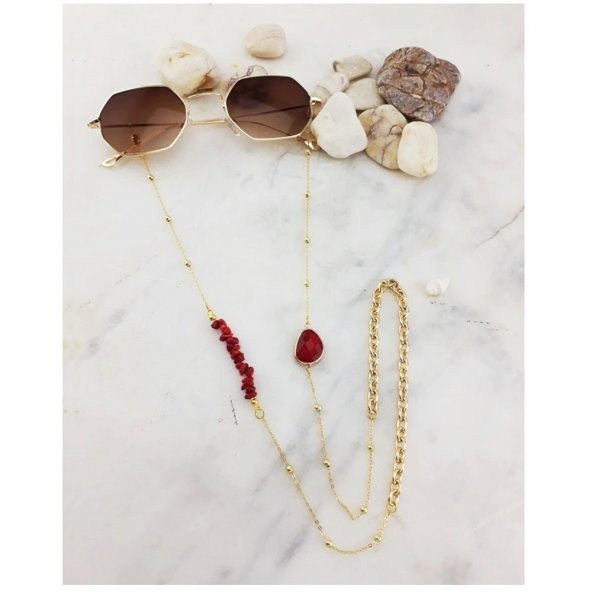 Mercan Doğal Taş Kadın Gözlük Zinciri - 2