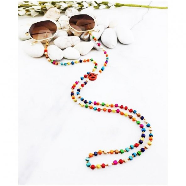 Kare Kesim Renkli Ahşap Boncuk Kadın Gözlük İpi