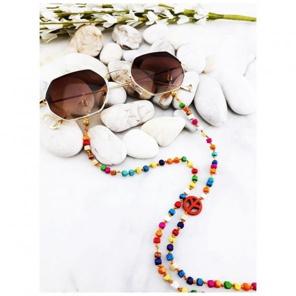 Kare Kesim Renkli Ahşap Boncuk Kadın Gözlük İpi - 2