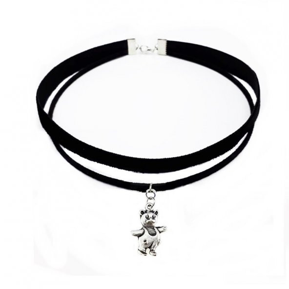 Siyah Renk Kadife -Süet İkili Ayıcık Choker Kolye - 3