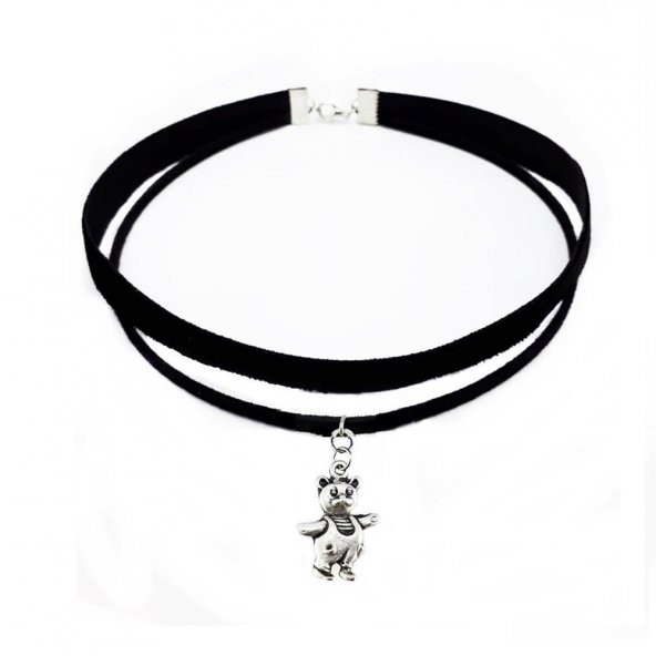 Siyah Renk Kadife -Süet İkili Ayıcık Choker Kolye - 5
