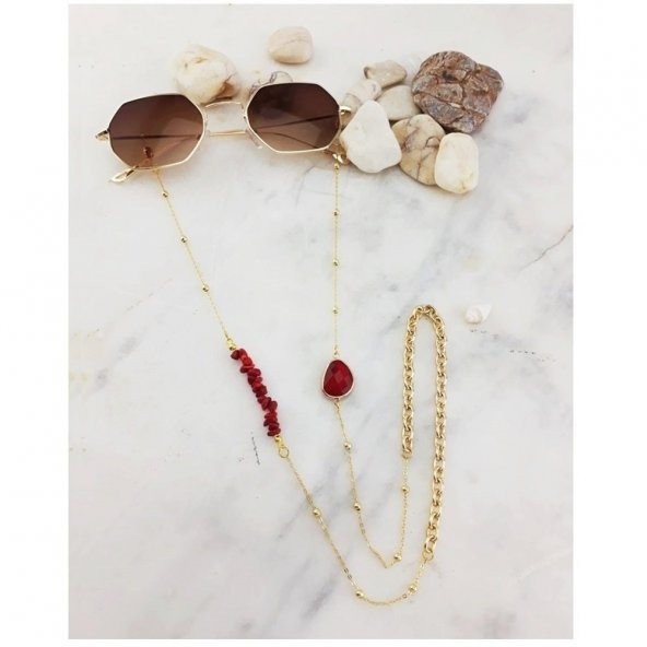 Mercan Doğal Taş Kadın Gözlük Zinciri - 4