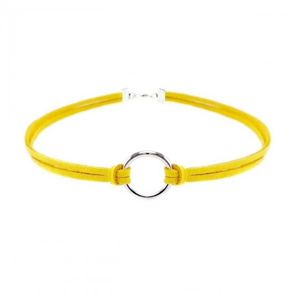 Sarı Renk Kadın Süet Round Choker
