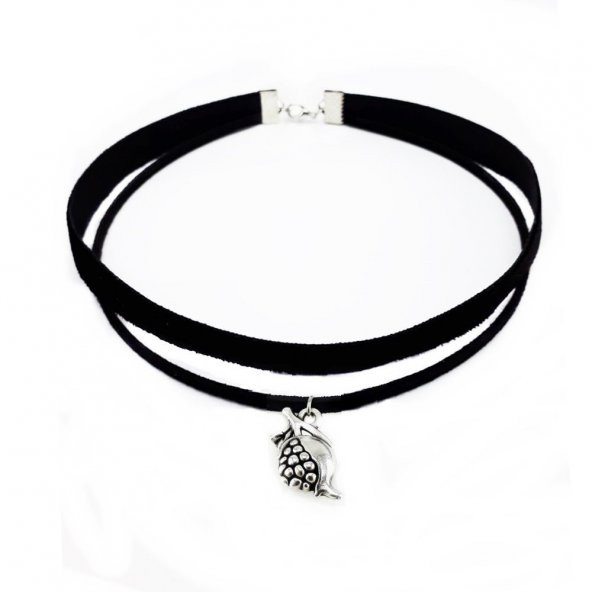 Gümüş Renk Nar Kadife -Süet Choker Kolye - 2