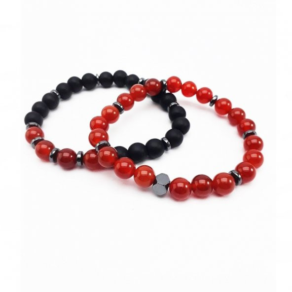 Akik - Oniks - Hematit Erkek İkili Kombin Doğal Taş Bileklik - 3