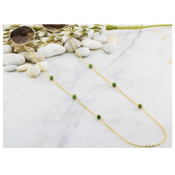 Yeşil Renk Varasit Doğal Taş Kadın Gözlük zinciri - 4