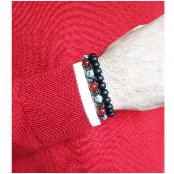 İkili Kombin Erkek Sodalit - Akik - Hematit - Oniks Doğal Taş Bileklik