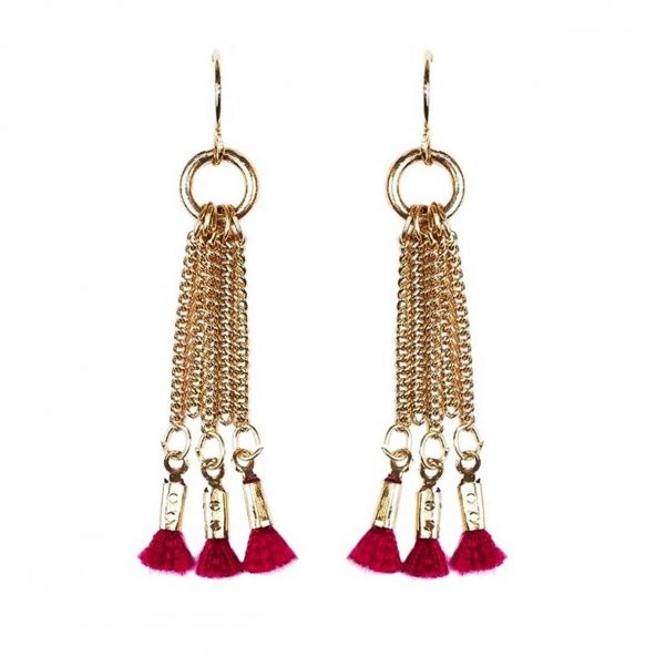 Altın Kaplama Kadın Sallantılı Zincir Püsküllü Küpe