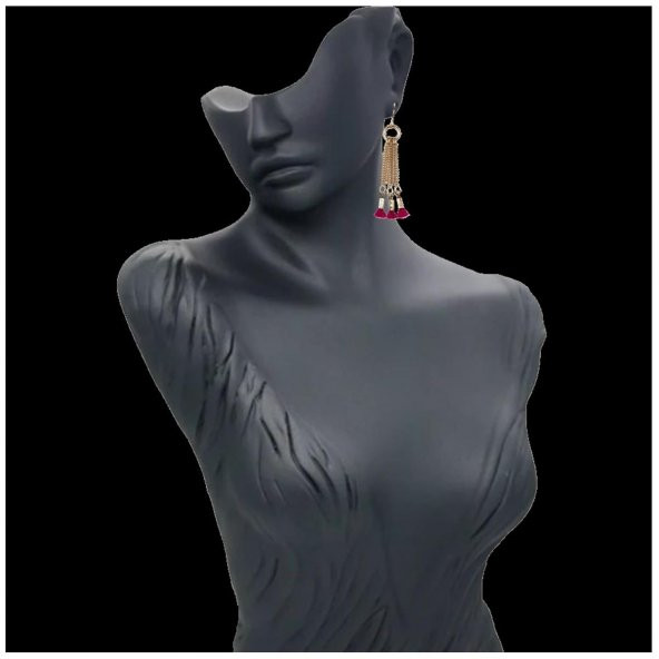 Altın Kaplama Kadın Sallantılı Zincir Püsküllü Küpe - 3