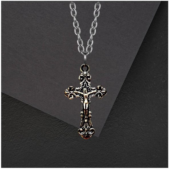 Gümüş Renk Erkek - Kadın Haç kolye - 2