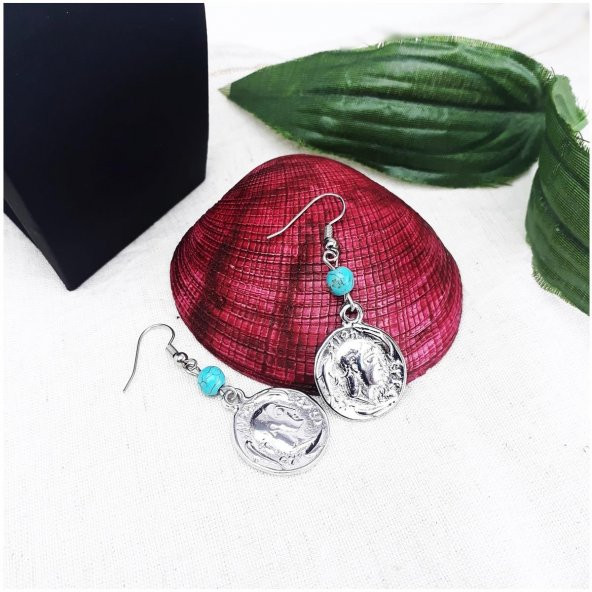 Turkuaz Doğal Taş Kadın Madalyon Küpe - 3