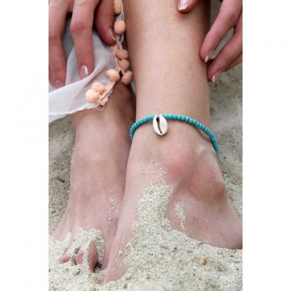 Deniz Kabuğu Kadın Turkuaz Doğal Taş Halhal - 3