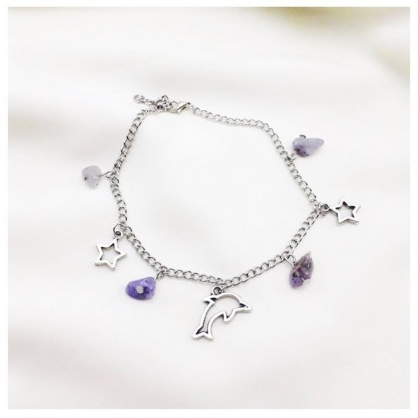 Ametist Doğal Taş Kadın Yunus Balığı Halhal - 2