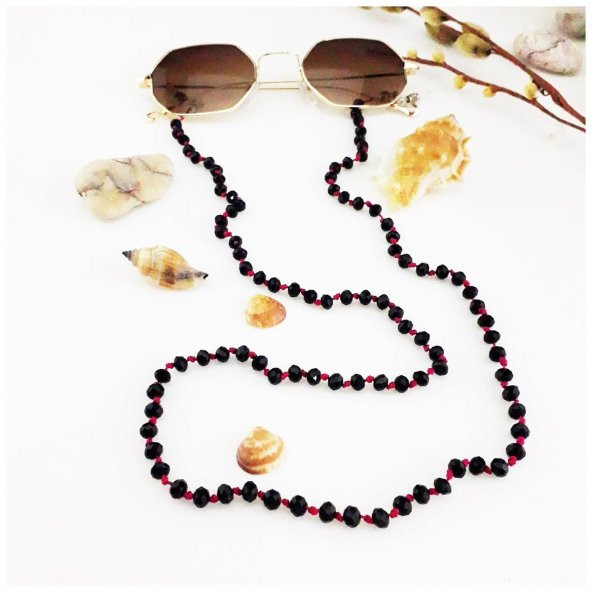 Siyah Kristal Taş Kadın Gözlük Zinciri