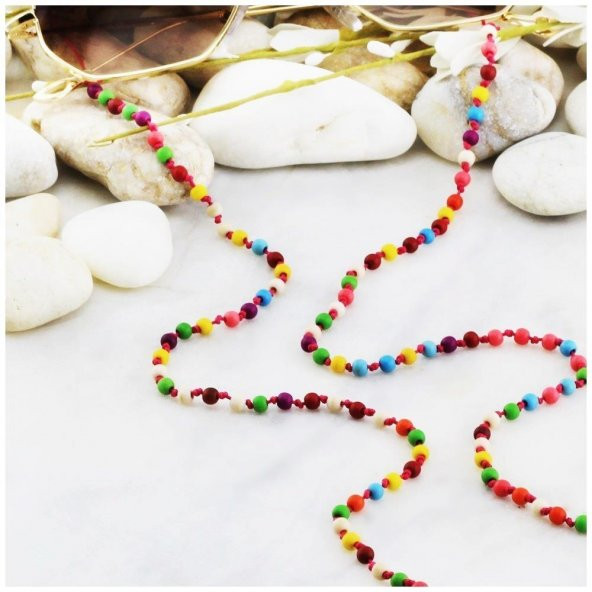 Karışık Renk Ahşap Boncuk Kadın Gözlük İpi - 2