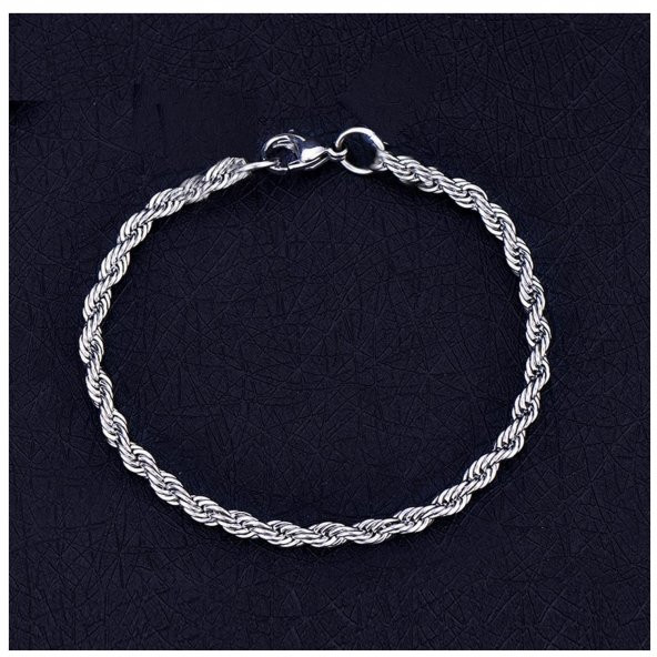 Gümüş Renk Erkek Çelik Burgu Zincir Bileklik