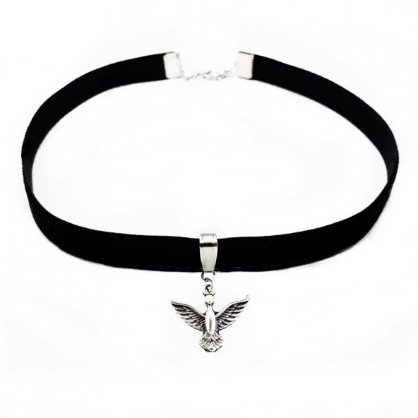 Albatros Kuşu Siyah Kadife Kadın Choker Tasma Kolye - 3