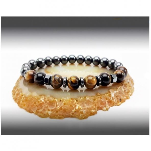 Kaplangözü & Hematit Doğal Taş Erkek Bileklik