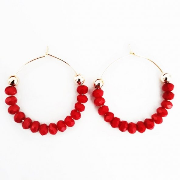 Kırmızı Kristal Taş Kadın Halka Küpe - 3