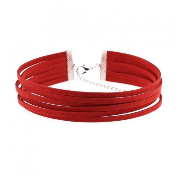 Kırmızı Renk Süet Kadın Choker Kolye