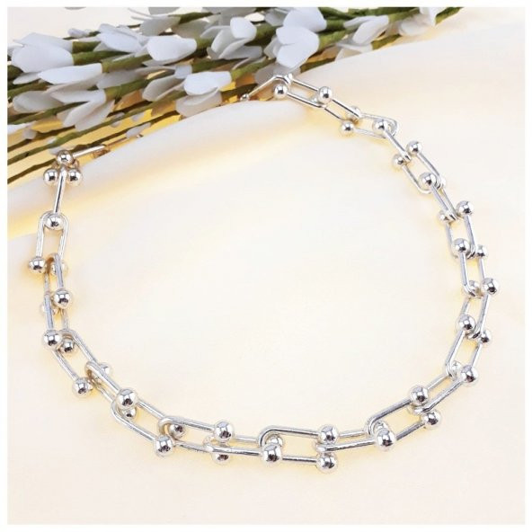 Gümüş Kaplama  Kadın Kalın Zincir Kolye