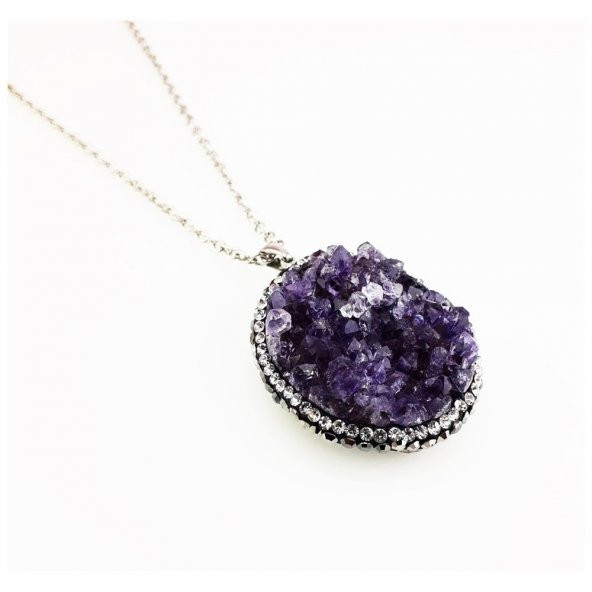 Doğal Ametist & Zirkon Taş Gümüş Kadın Doğal Taş Kolye - 2