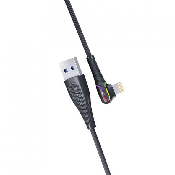 Syrox C106 Lightning 90 Derece RGB Led 1mt 2A Data/Şarj Kablosu Siyah - 3