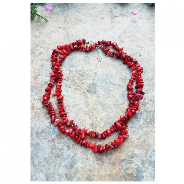 Mercan Doğal Taş Kısa ve Uzun Kullanılabilen Kadın Kolyee - 2