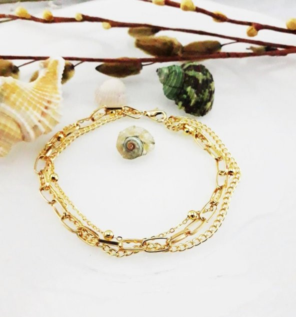 Altın Kaplama Zincir Çoklu Kadın Halhal - 3