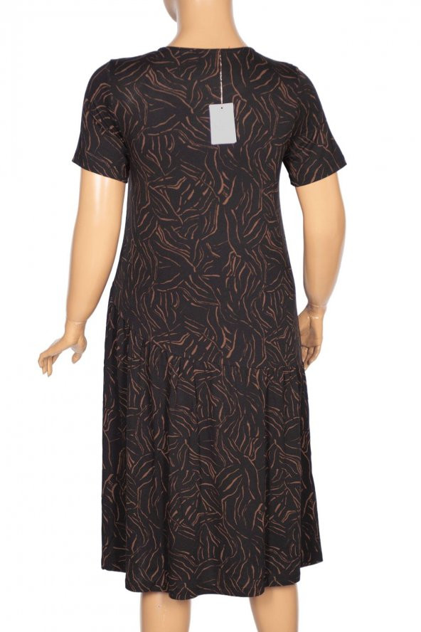 Barem Kadın Suna Beli Baseni Büzgülü Soyut Desenli Elbise - 4