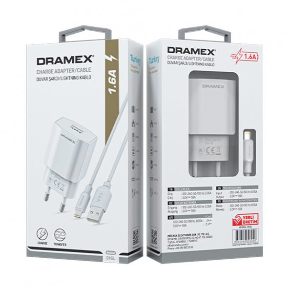 Dramex D16L Şarj Aleti Lightning Kablolu Set 1.6A - 8