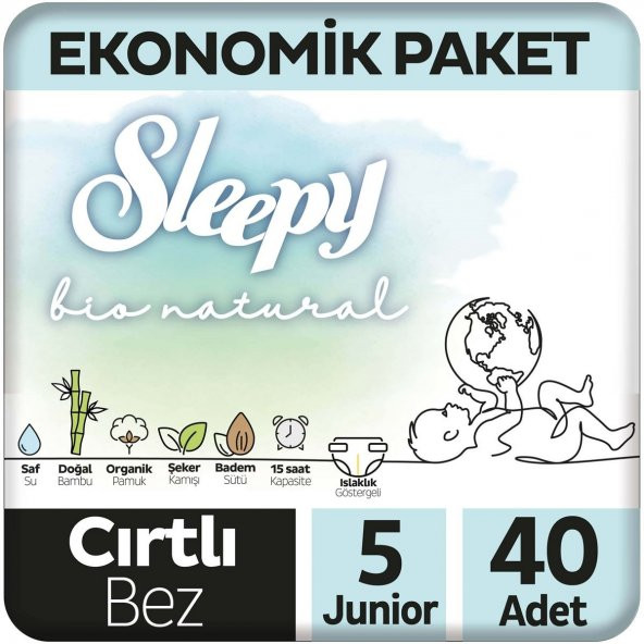 Sleepy Bio Natural Bebek Bezi Jumbo 5 Beden 11-18 Kg 40 Adet