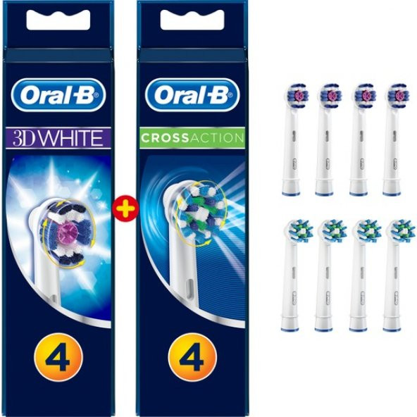 Oral-B 8li Diş Fırçası Yedek Başlığı Fırsat Paketi (3D White 4 Adet + Cross Action 4 Adet)