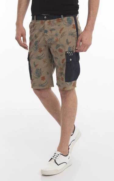 Erkek Desenli Çift Renkli Kargo Cepli Spor Şort - 11