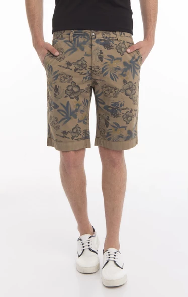 Erkek Desenli Çift Renkli Kargo Cepli Spor Şort