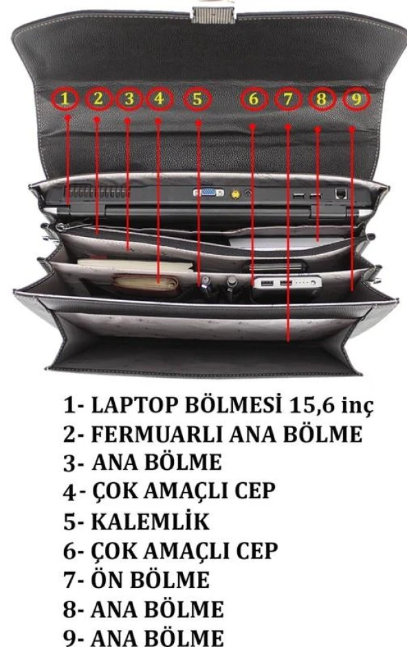 Deri Evrak Çantası Laptop Bölmeli 15.6"İnç Taban Korumalı 8683255011315 - 8