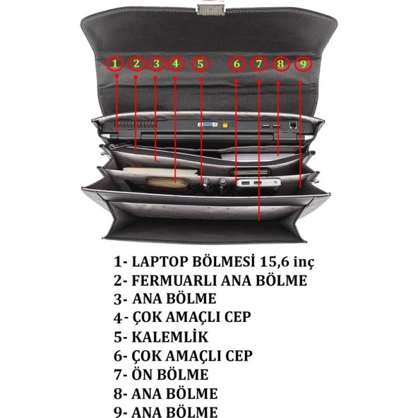 Deri Evrak Çantası Laptop Bölmeli 15.6"İnç Taban Korumalı 8683255011315 - 4