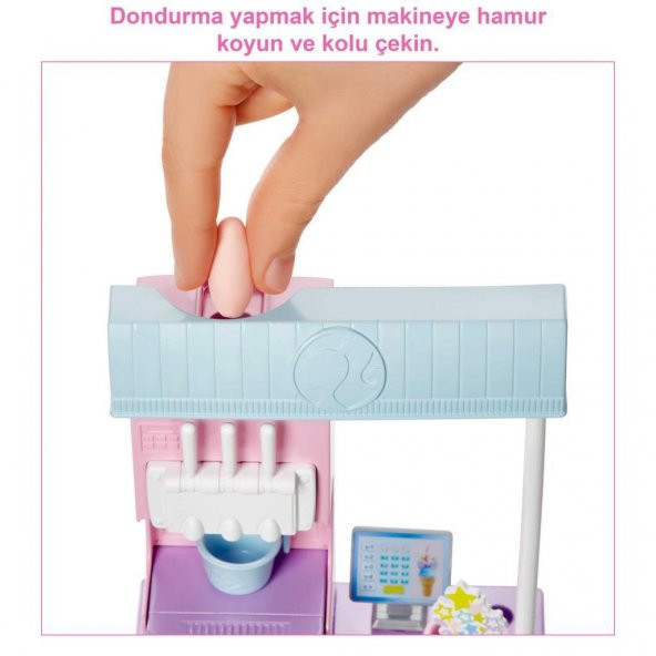 Barbie Dondurma Dükkanı Oyun Seti HCN46, 30 cm sarışın bebek, 2 kutu oyun hamuru, 2 kase, 2 külah, 3 dekoratif dondurma süsü, 2 kaşık ve kasa, 3 yaş ve üzeri - 2