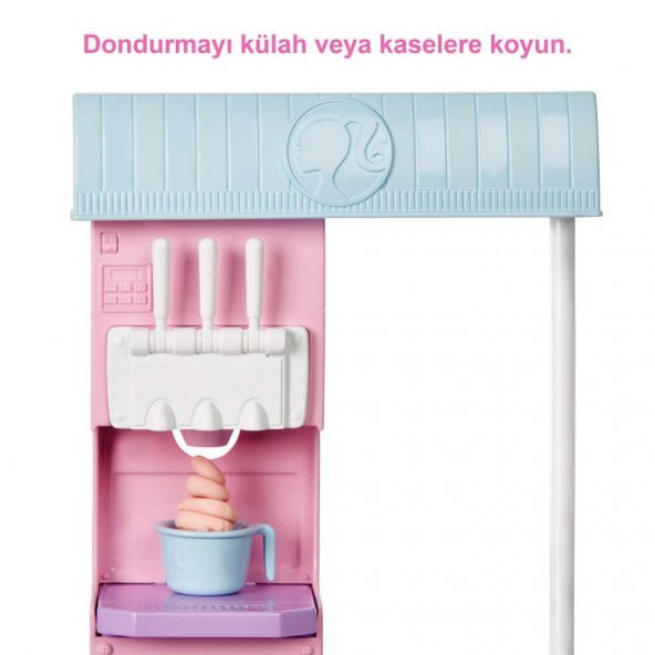 Barbie Dondurma Dükkanı Oyun Seti HCN46, 30 cm sarışın bebek, 2 kutu oyun hamuru, 2 kase, 2 külah, 3 dekoratif dondurma süsü, 2 kaşık ve kasa, 3 yaş ve üzeri - 3