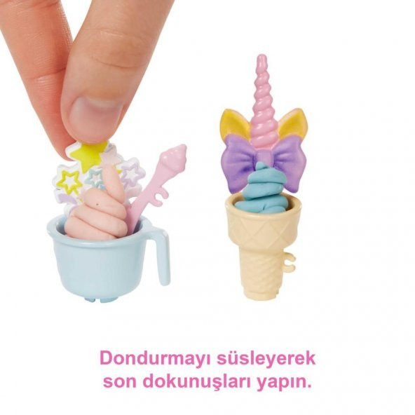 Barbie Dondurma Dükkanı Oyun Seti HCN46, 30 cm sarışın bebek, 2 kutu oyun hamuru, 2 kase, 2 külah, 3 dekoratif dondurma süsü, 2 kaşık ve kasa, 3 yaş ve üzeri - 4