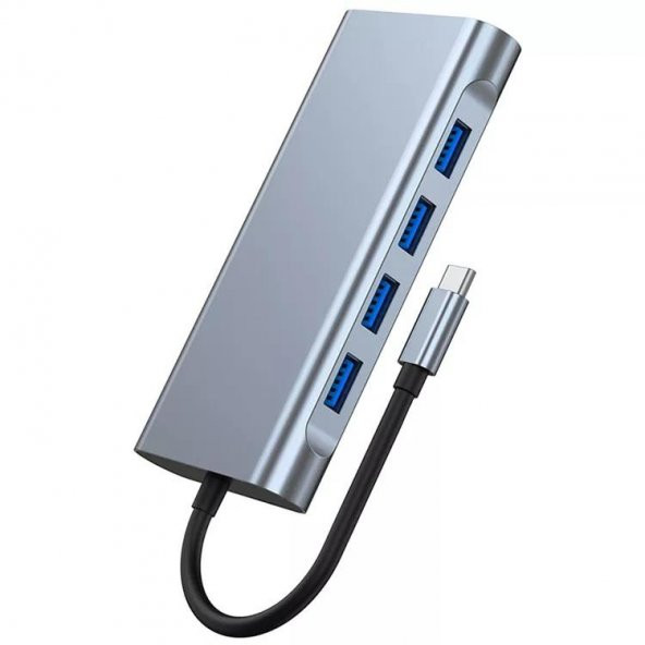 PrimeX PX-U525 11 in 1 Macbook, Ultrabook Type C Docking, Type C to 4K30Hz Gri Metal PD Charge, HDMI, VGA, Audio SD/TF Card, USB3.0, RJ45 Type C Adaptör - 2