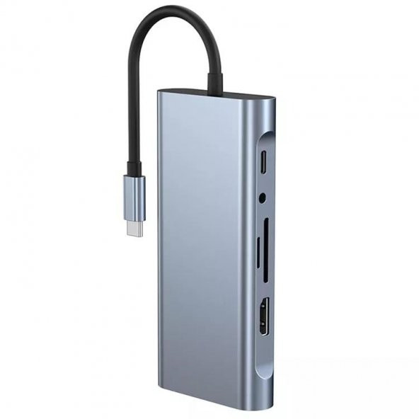 PrimeX PX-U525 11 in 1 Macbook, Ultrabook Type C Docking, Type C to 4K30Hz Gri Metal PD Charge, HDMI, VGA, Audio SD/TF Card, USB3.0, RJ45 Type C Adaptör - 3
