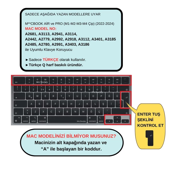 Macbook Kılıf Klavye Koruyucu M1-M2-M3 (Türkçe Q) TouchID'li A2681 A3113 A2941 A3114 A2442 A2485 ile Uyumlu - 2