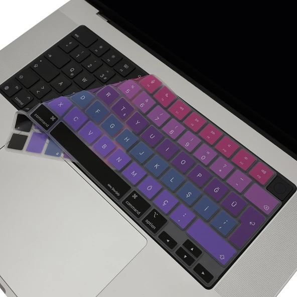 MacBook Türkçe Q Klavye Koruyucu Silikon Ombre İnce Hafif Toz Sıvı Koruma Air 13.6-15.3 inç Pro 14.2-15.3 inç Uyumlu ürün görseli 1