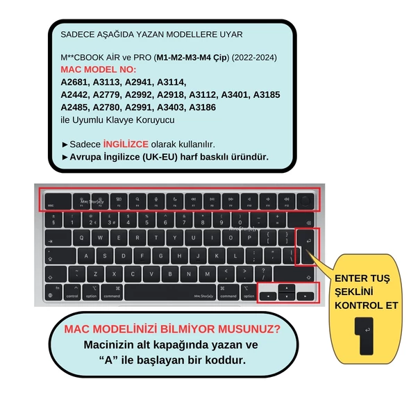 Macbook M1-M2-M3 Air Pro Klavye Koruyucu (UK-EU İngilizce) TouchID'li A2681 A3113 A2941 A3114 A2442 A2485 ile Uyumlu Dazzle - 2